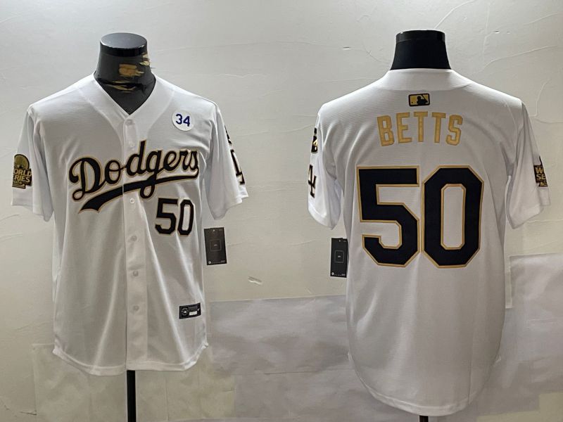 Men Los Angeles Dodgers 50 Betts White Gold Game 2024 Nike MLB Jersey style 1120